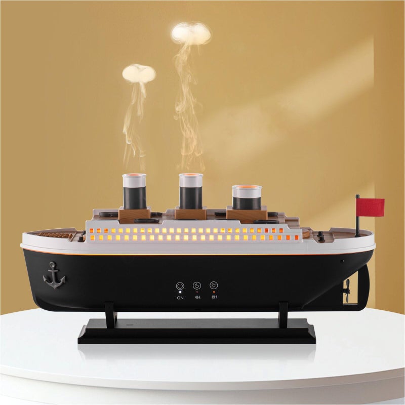 HIROGA Titanic Humidifier 250ml Essential Oil Diffuser Cool Mist Ultrasonic Aroma Aromatherapy Diffuser with Remote Control 7 Light 2 Mist Mode Auto ShutOff for Bedroom Office HotelBlack White